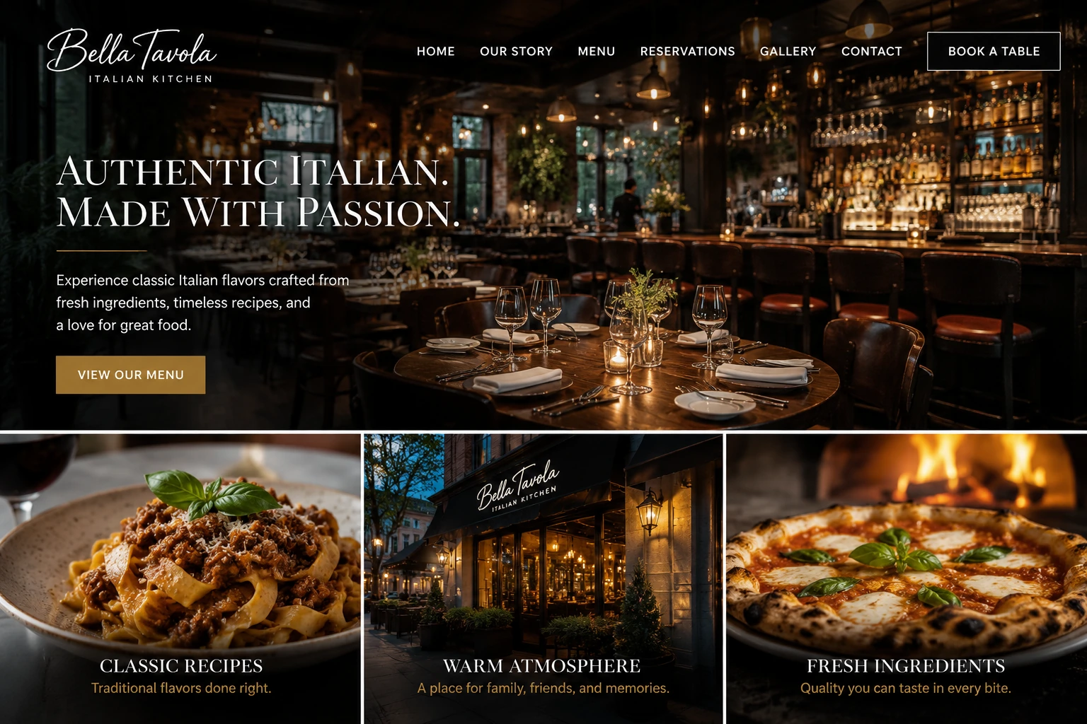 Bella Tavola restaurant website concept