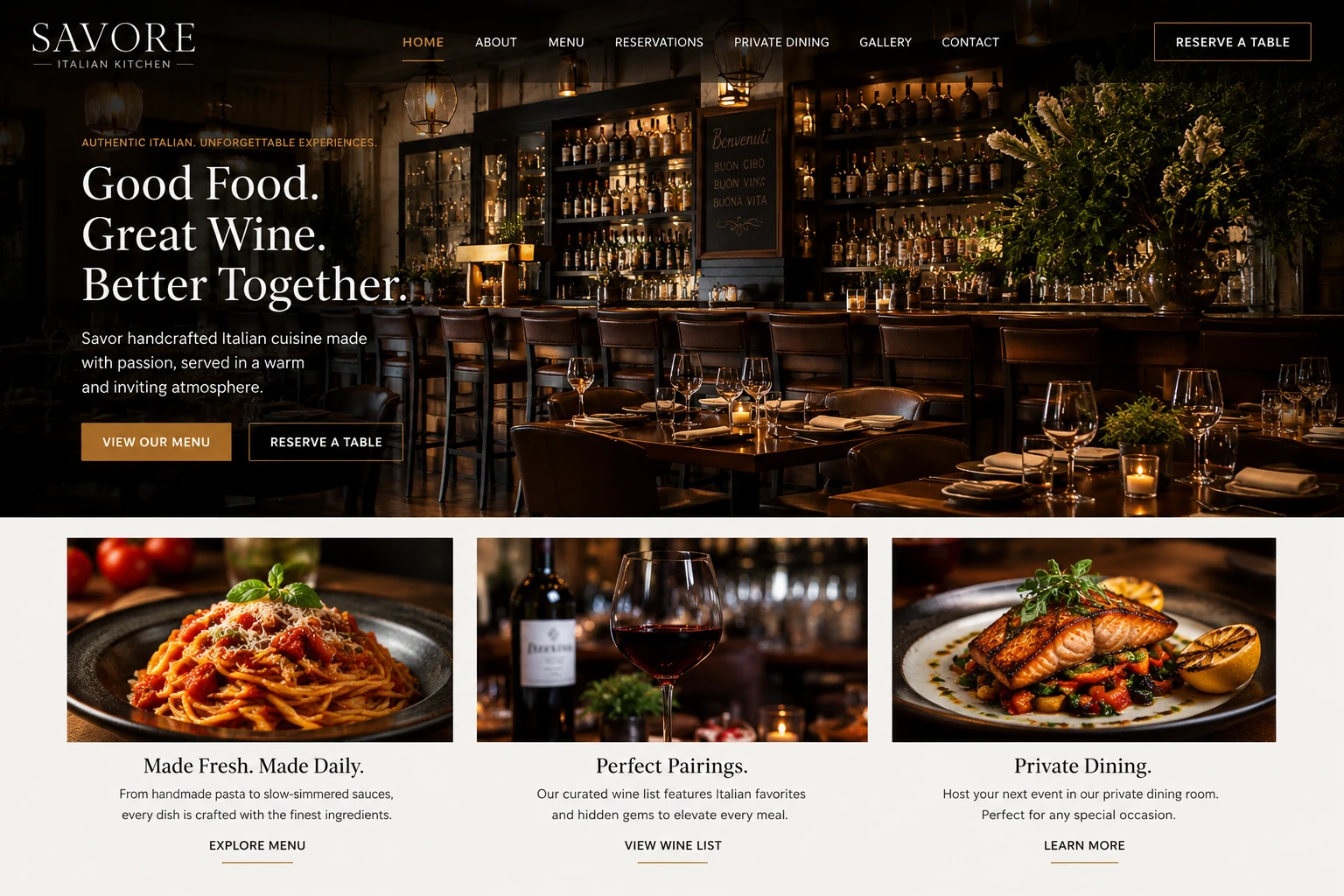 Luxury restaurant website layout example